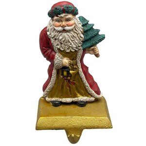 Christmas Santa Close stocking hanger tree lamp horn gold green wreath 5" READ